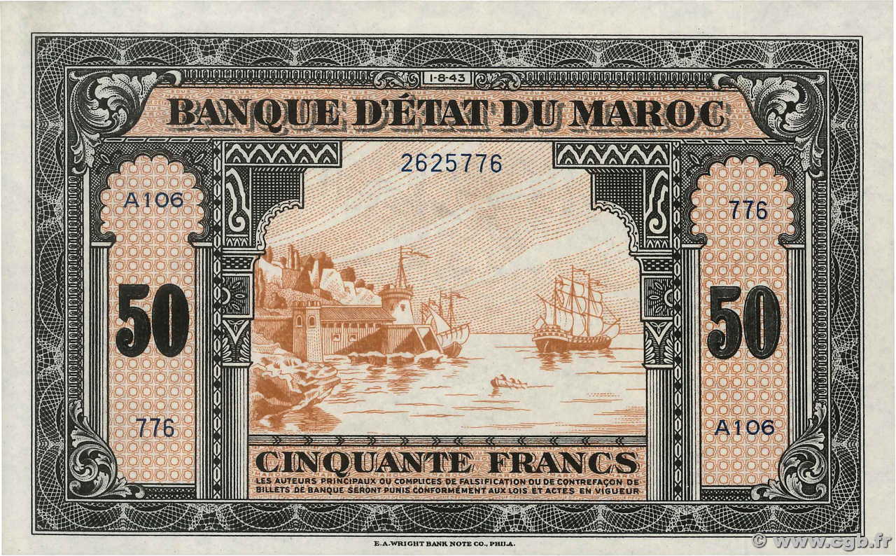 50 Francs MOROCCO  1943 P.26a XF+