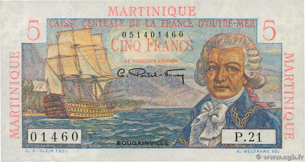 5 Francs Bougainville MARTINIQUE  1946 P.27a UNC