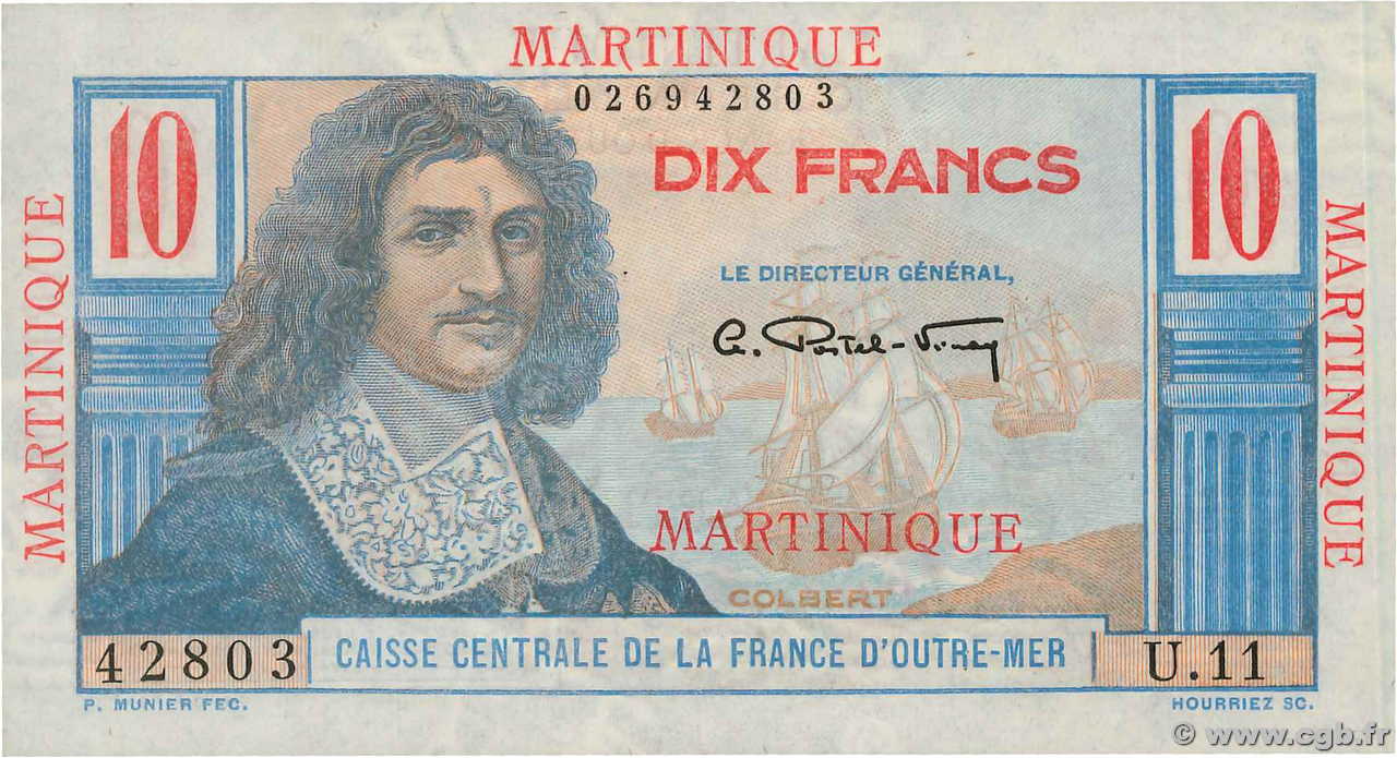 10 Francs Colbert MARTINIQUE  1946 P.28 AU+