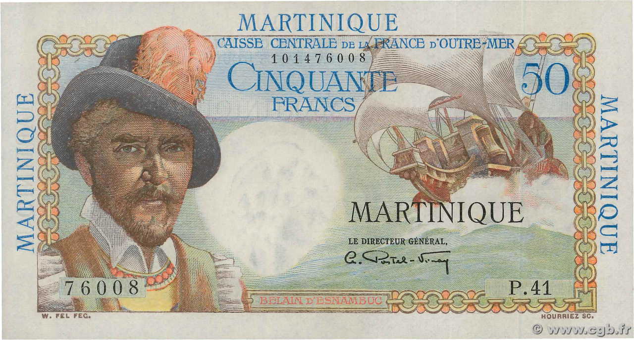 50 Francs Belain d Esnambuc MARTINIQUE  1946 P.30a UNC-