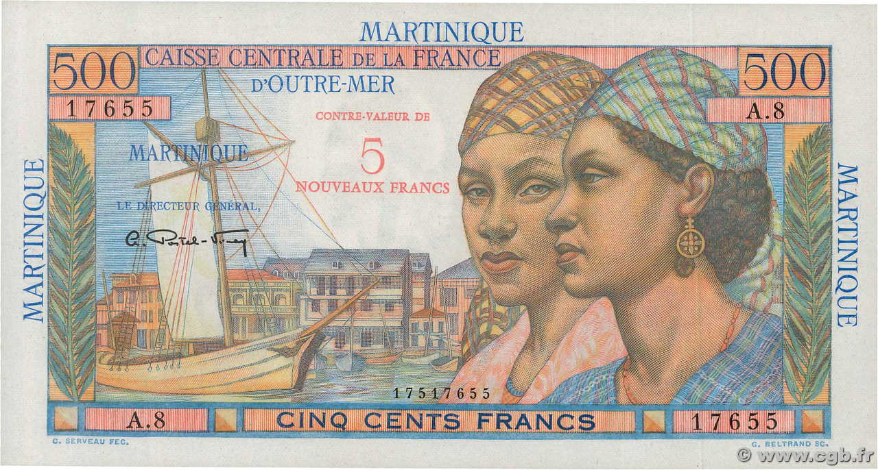 5 NF sur 500 Francs Pointe à pitre MARTINIQUE  1960 P.38 pr.NEUF