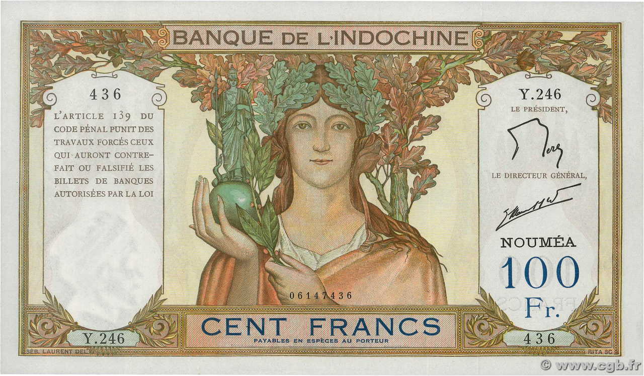100 Francs NEW CALEDONIA  1953 P.42e AU-