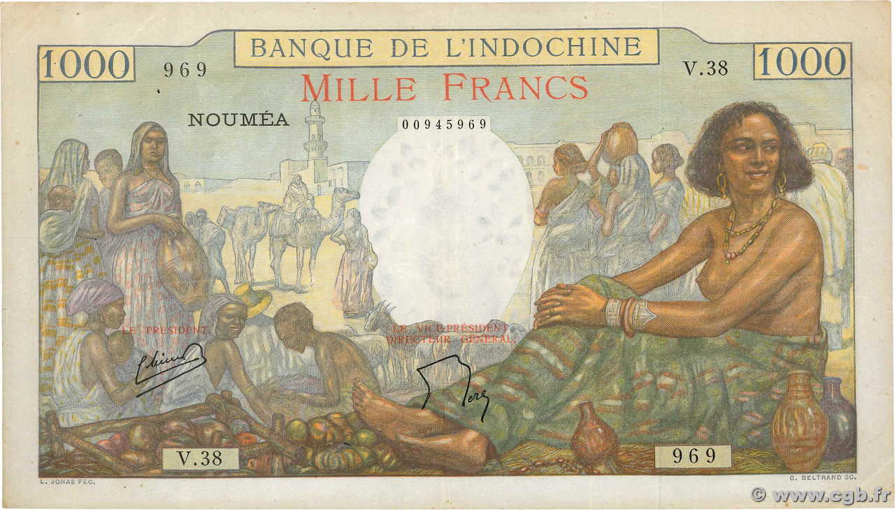 1000 Francs NEW CALEDONIA  1952 P.43c F+
