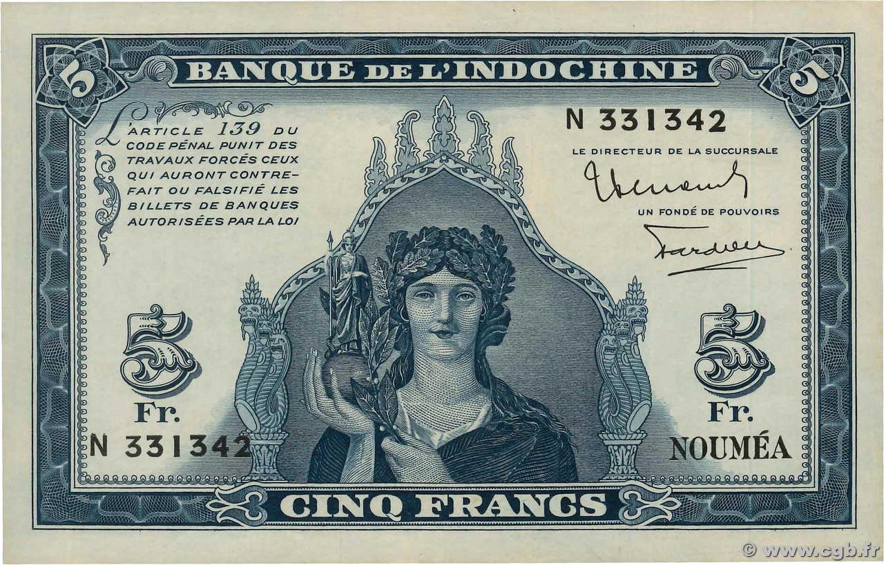 5 Francs NOUVELLE CALÉDONIE  1944 P.48 fST