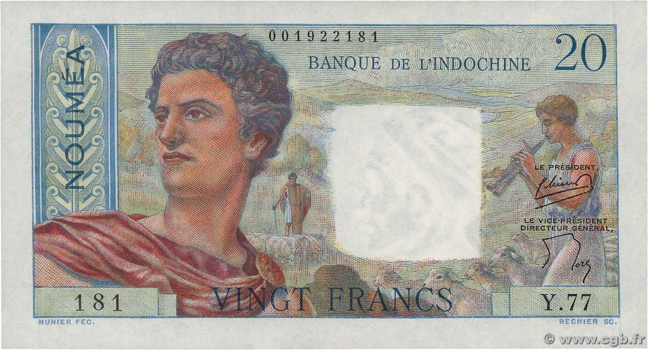 20 Francs NOUVELLE CALÉDONIE  1954 P.50b fST+