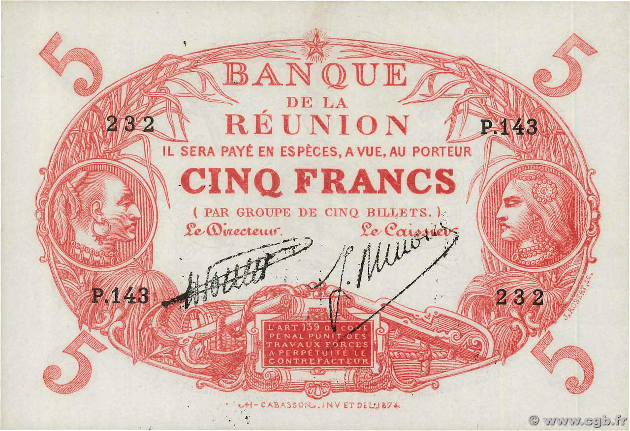 5 Francs Cabasson rouge ÎLE DE LA RÉUNION  1944 P.14 pr.SPL