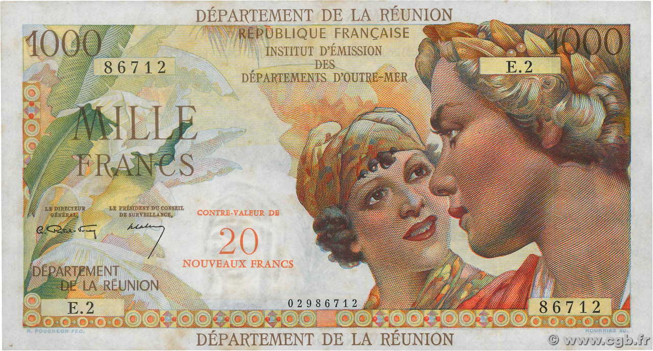 20 NF sur 1000 Francs Union Française REUNION ISLAND  1967 P.55a AU