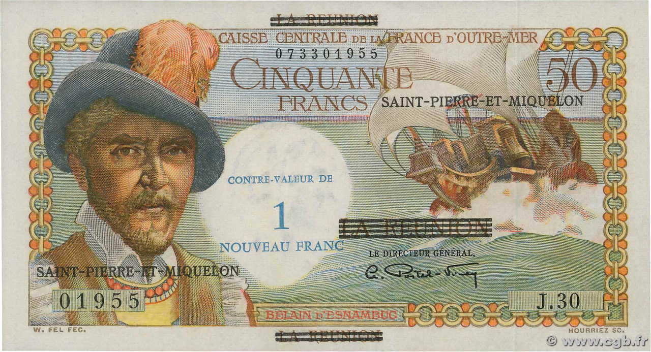 1 NF sur 50 Francs Belain d Esnambuc SAINT PIERRE E MIQUELON  1960 P.30b AU+
