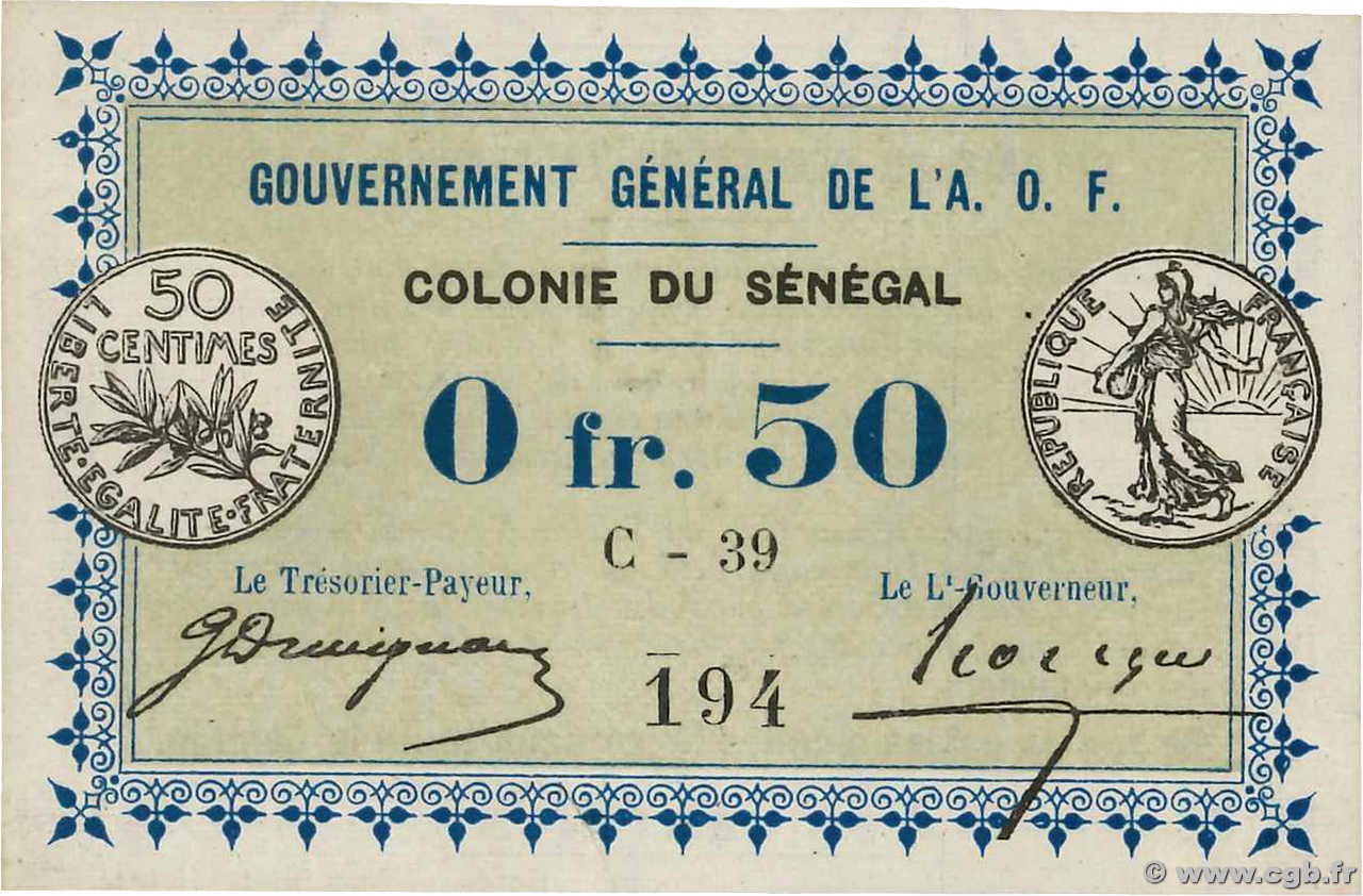 0,50 Franc SENEGAL  1917 P.01b SC+