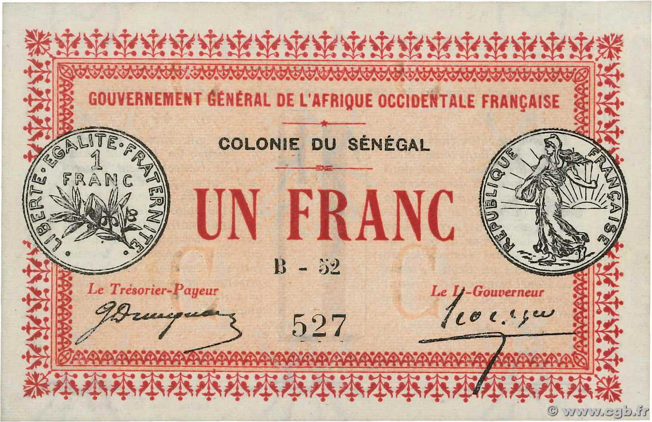 1 Franc SENEGAL  1917 P.02b AU+