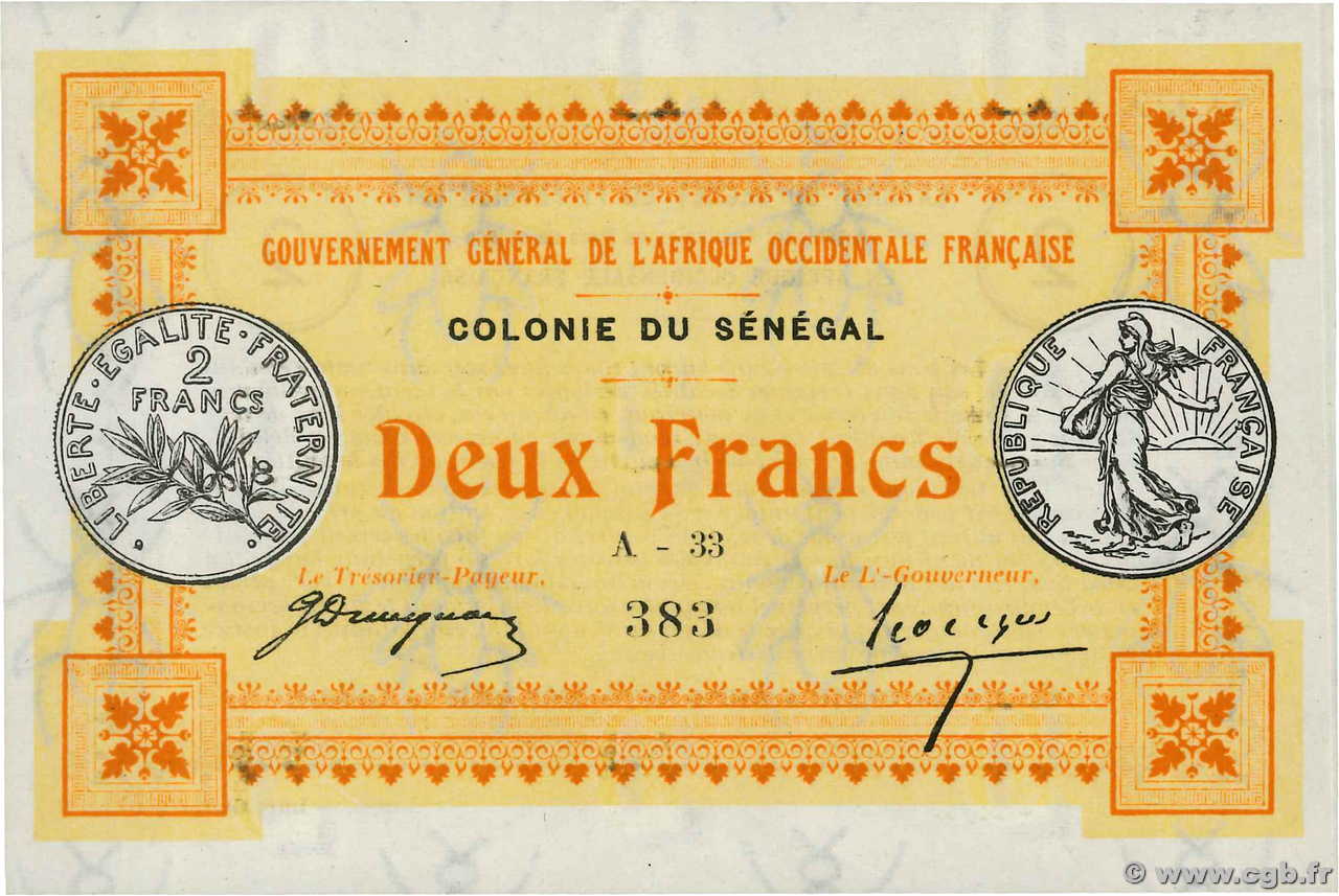 2 Francs SENEGAL  1917 P.03b fST