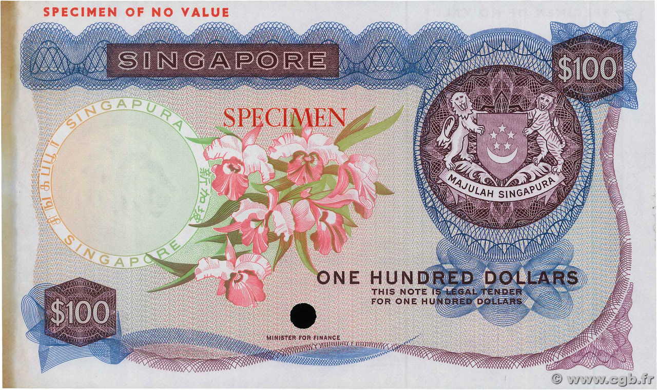 100 Dollars Essai SINGAPORE  1967 P.06s AU