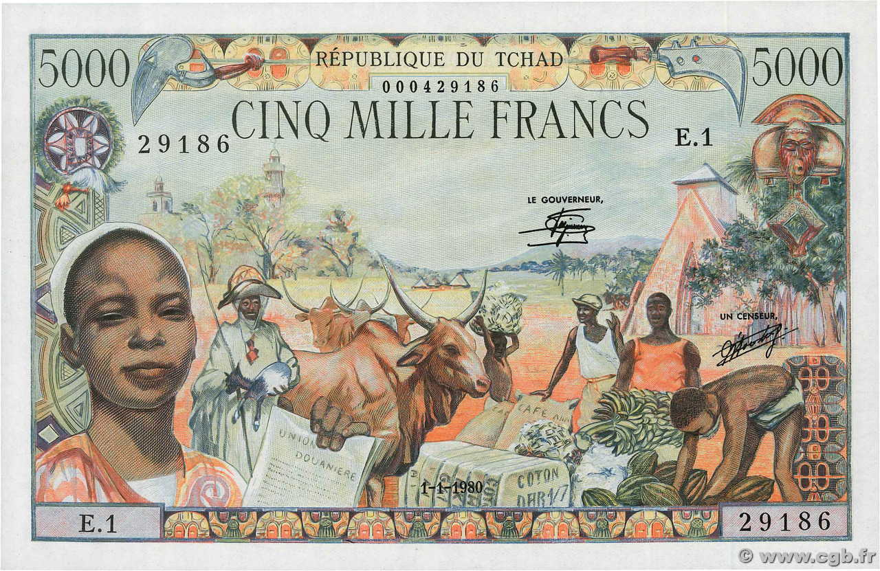 5000 Francs CHAD  1980 P.08 AU+