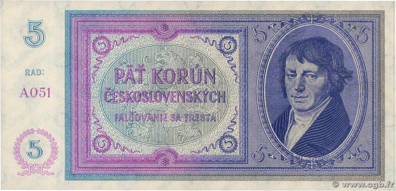 5 Korun CZECHOSLOVAKIA  1938 P.028a UNC