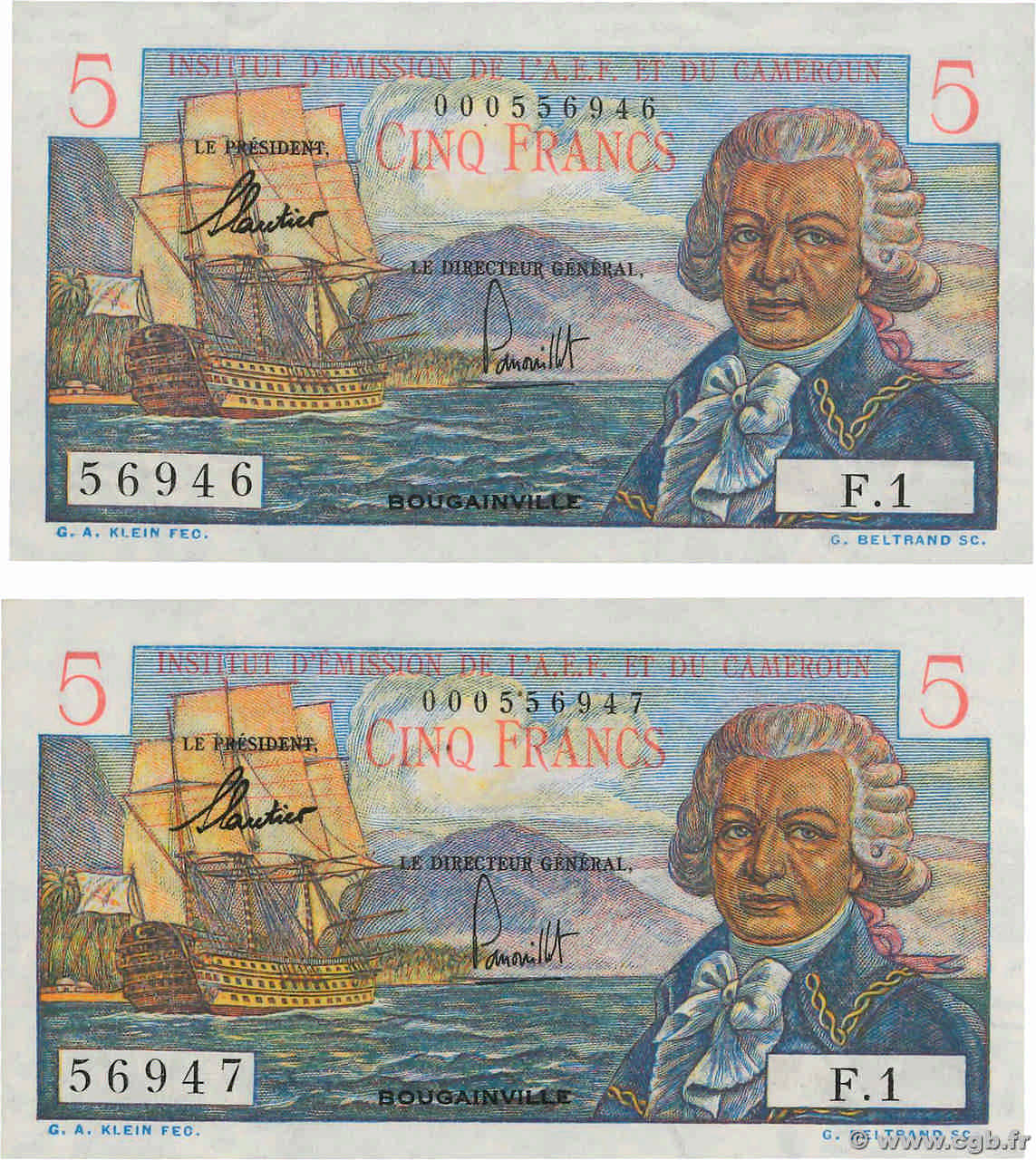 5 Francs Bougainville Consécutifs AFRIQUE ÉQUATORIALE FRANÇAISE  1957 P.28 NEUF