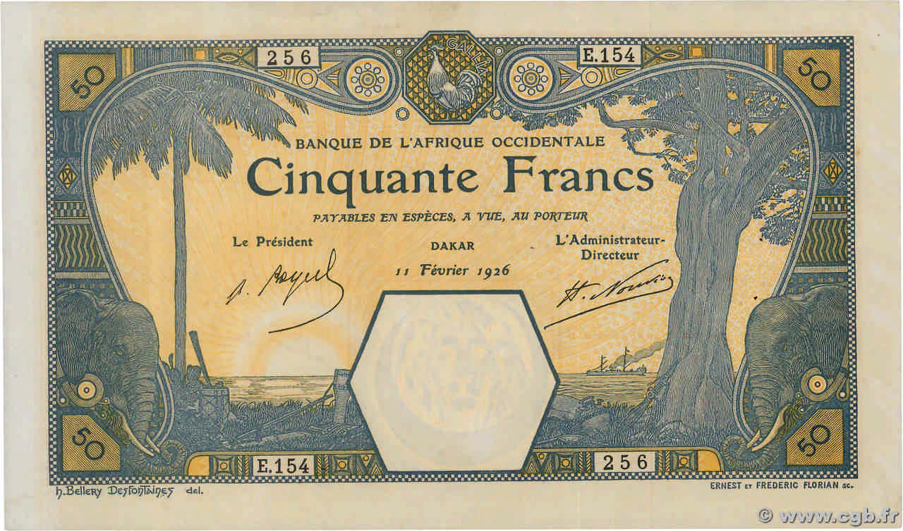 50 Francs DAKAR FRENCH WEST AFRICA Dakar 1926 P.09Bb EBC