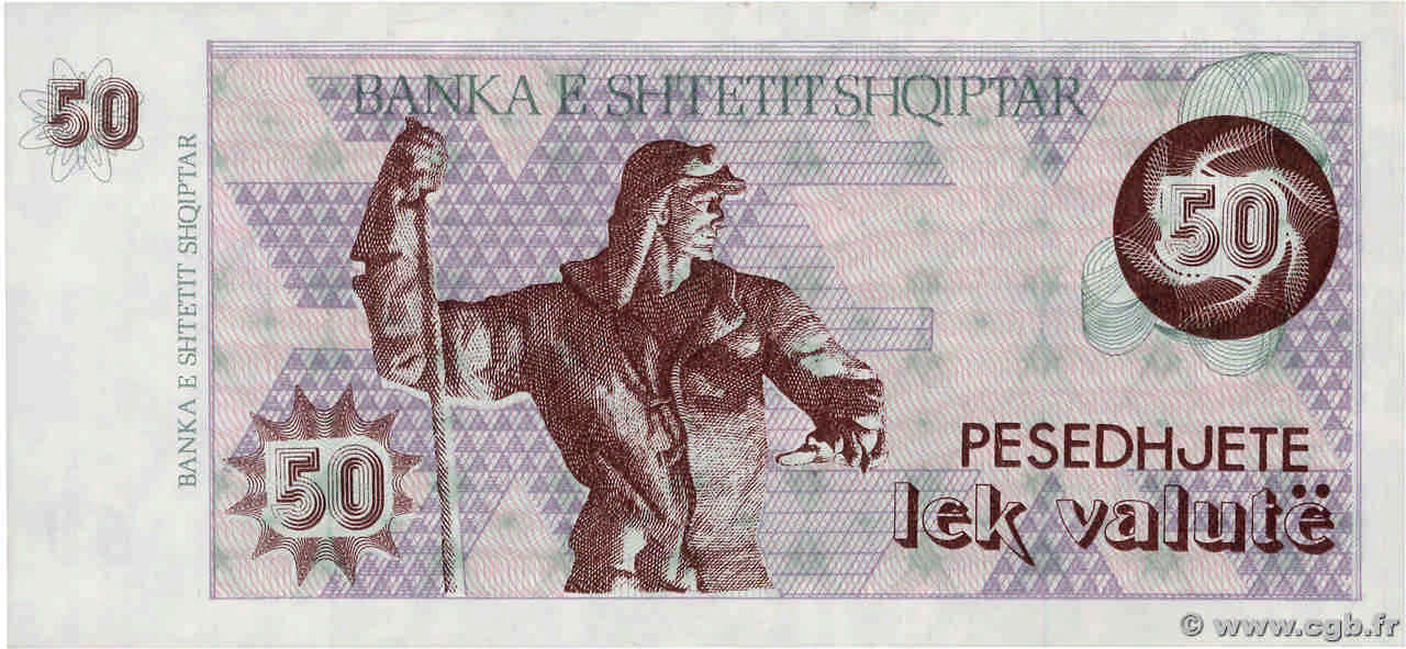 50 Lek Valutë ALBANIA  1992 P.50b SC+