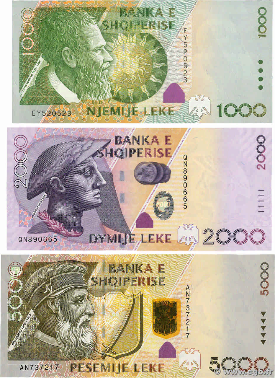 500 au 5000 Lekë Lot ALBANIA  2007 P.69, P.74b et P.75a UNC-