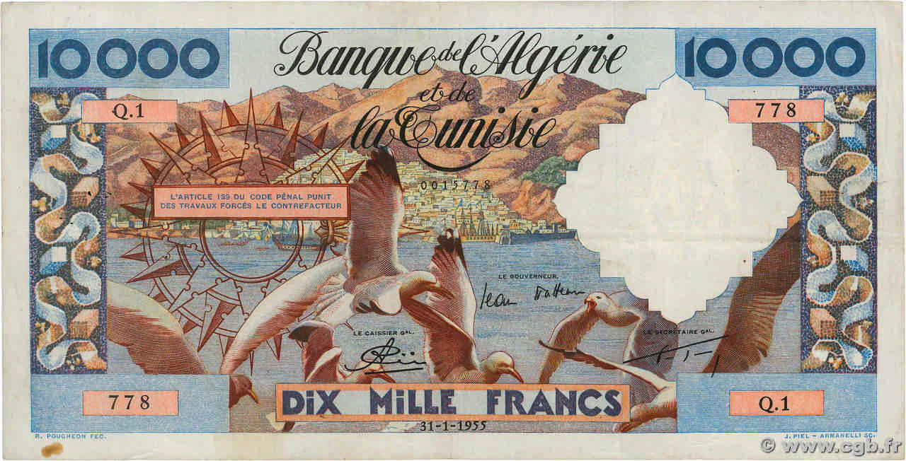 10000 Francs ALGERIEN  1955 P.110 fSS