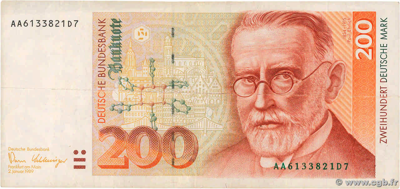 200 Deutsche Mark ALLEMAGNE FÉDÉRALE  1989 P.42 pr.TTB