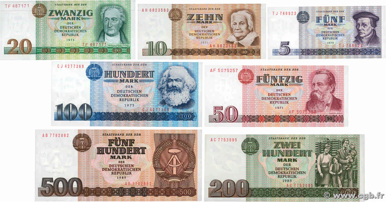 5 au 500 Mark Lot DEUTSCHE DEMOKRATISCHE REPUBLIK  1975 P.27a au P.33 fST+