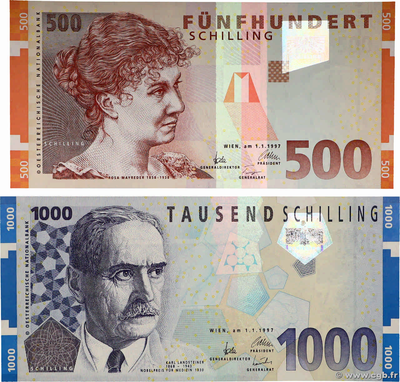 500 et 1000 Schilling Lot AUSTRIA  1997 P.154 et P.155 UNC-