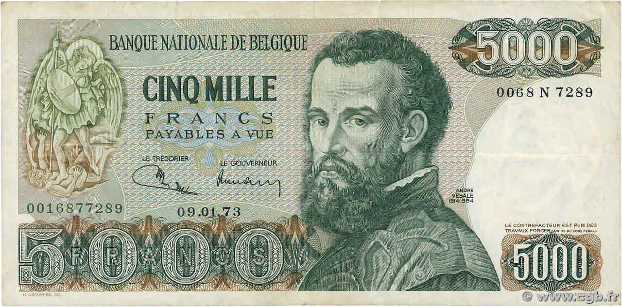 5000 Francs BELGIUM  1973 P.137a F