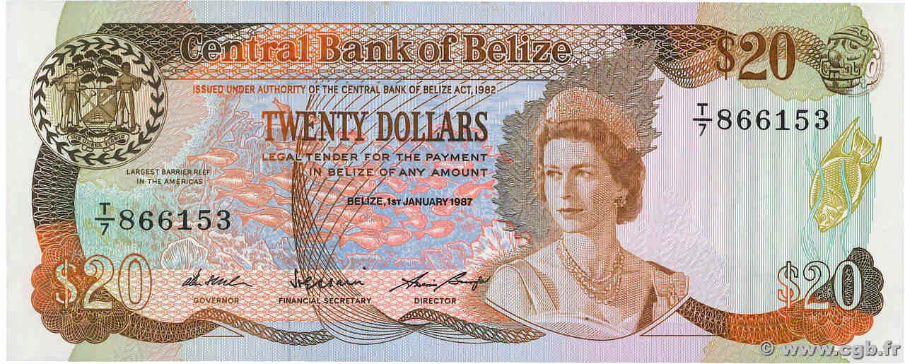 20 Dollars BELIZE  1987 P.49b UNC