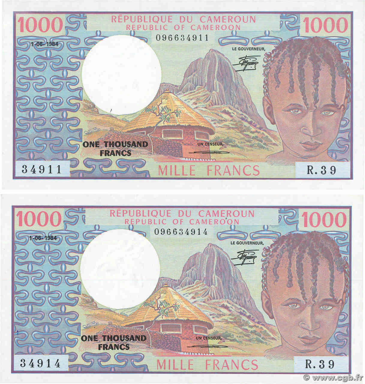 1000 Francs Lot KAMERUN  1984 P.21 fST+