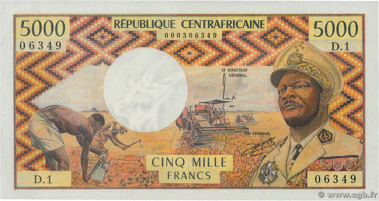 5000 Francs REPúBLICA CENTROAFRICANA  1974 P.03a SC+