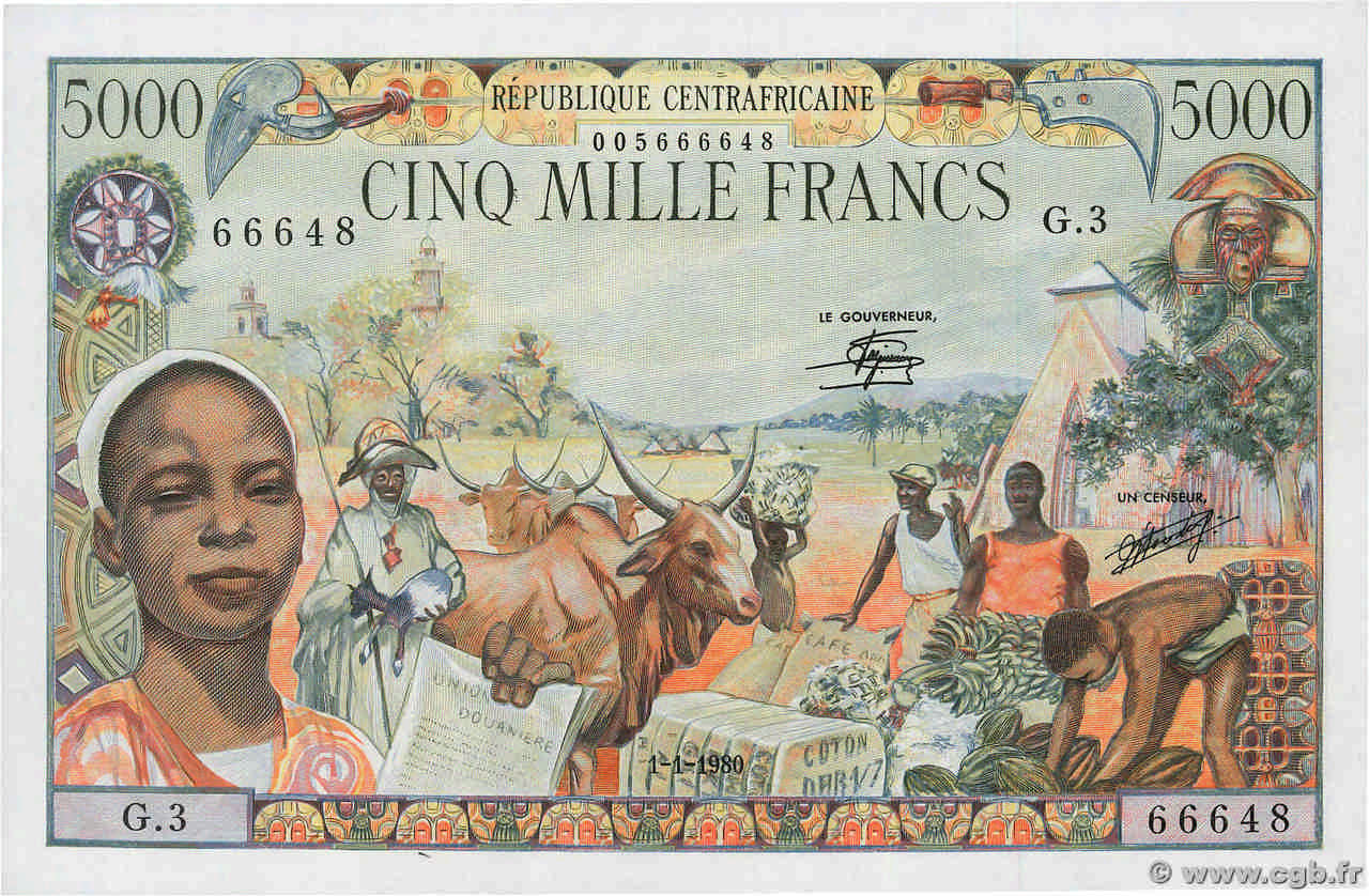 5000 Francs CENTRAL AFRICAN REPUBLIC  1980 P.11 UNC-