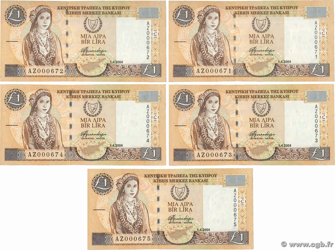 1 Pound Consécutifs CYPRUS  2004 P.60d UNC