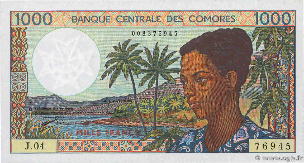 1000 Francs KOMOREN  1976 P.08a fST+