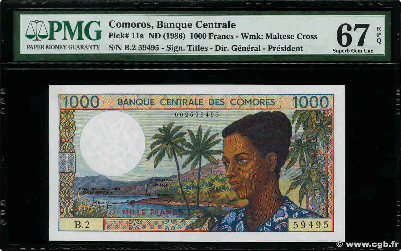 1000 Francs Numéro radar COMOROS  1984 P.11a UNC