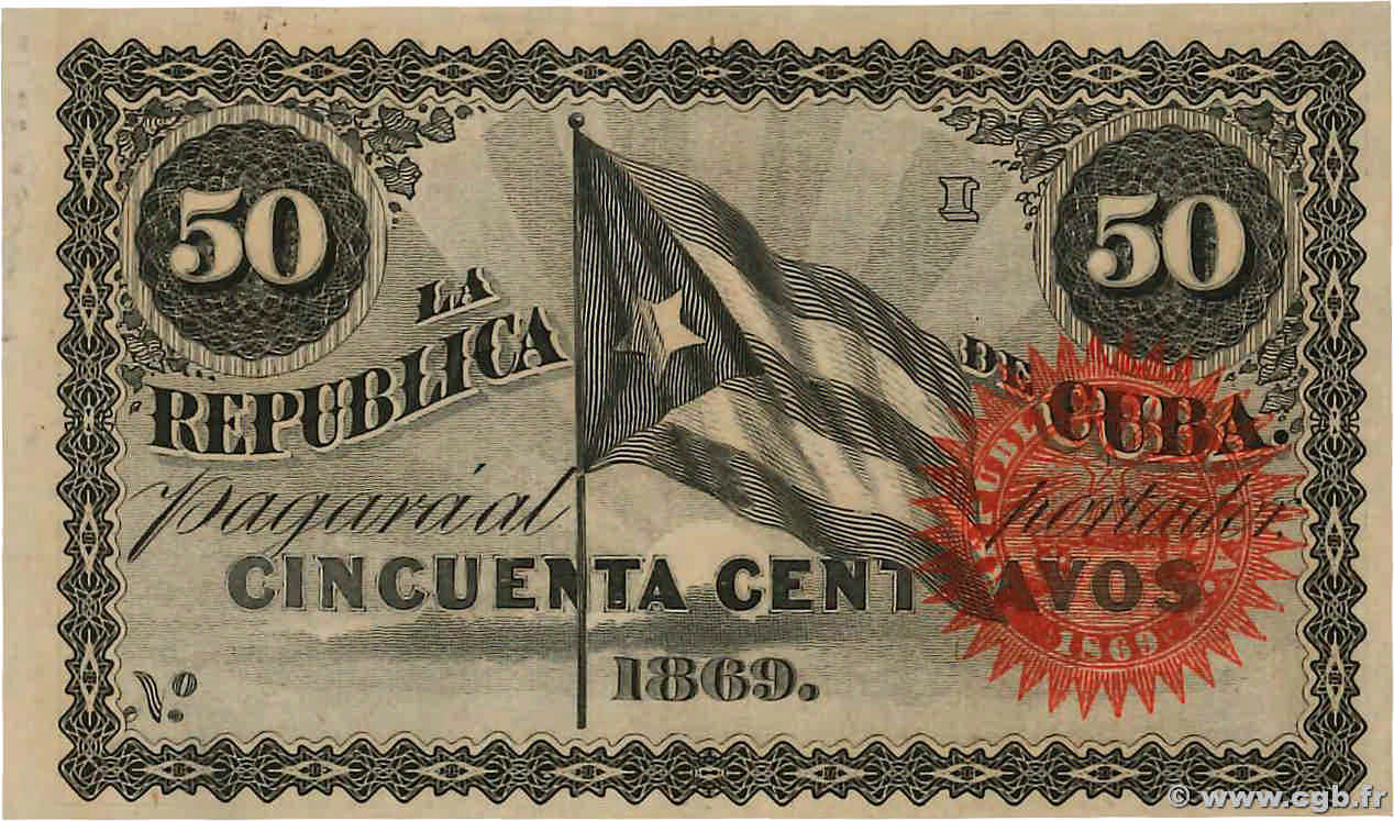 50 Centavos CUBA  1869 P.054r AU