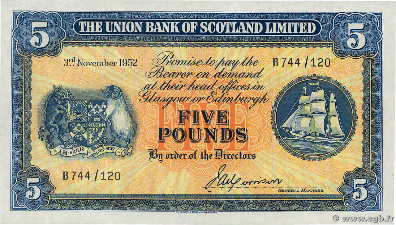 5 Pounds SCOTLAND  1952 PS.817a SC+