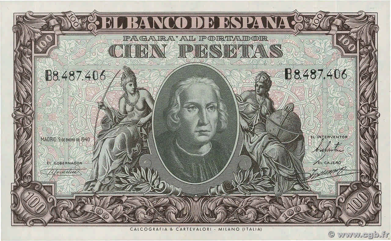 100 Pesetas SPANIEN  1940 P.118a fST+