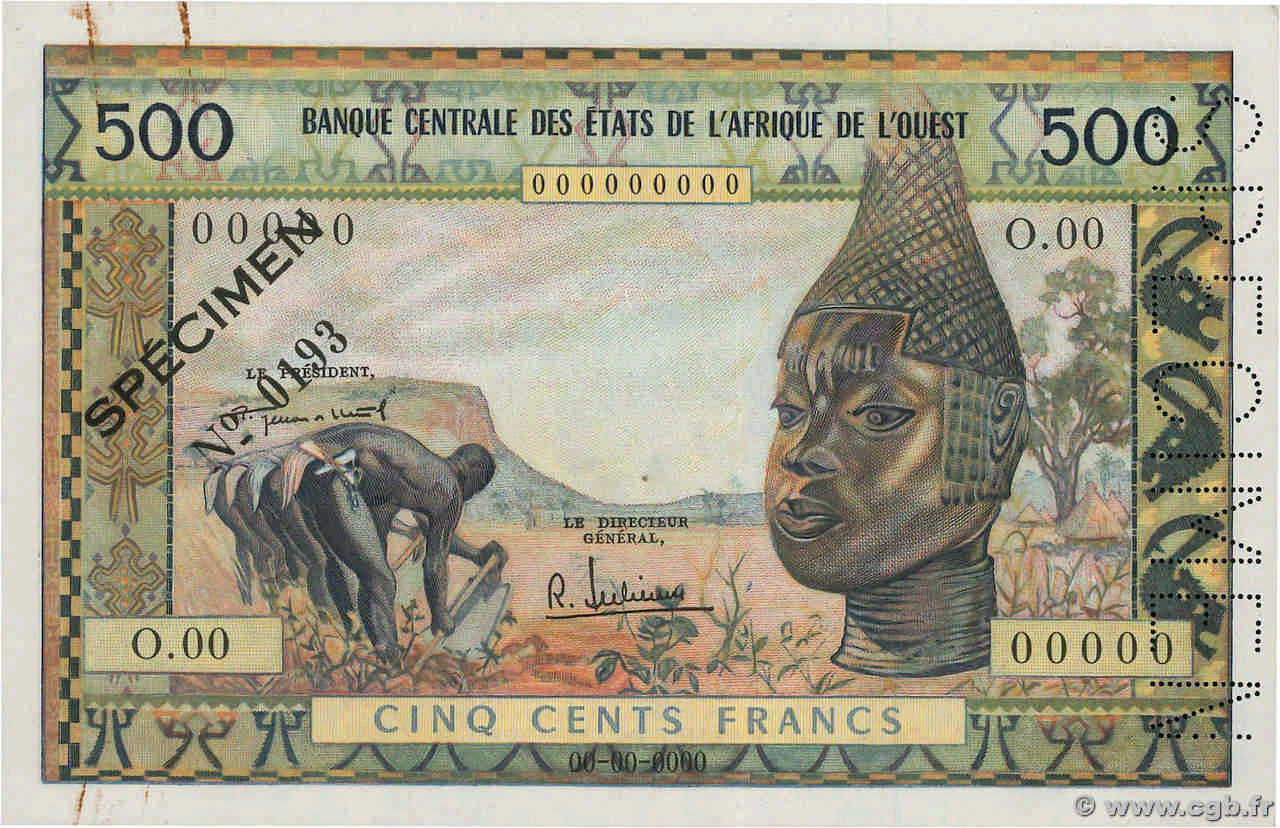 500 Francs Spécimen ÉTATS DE L AFRIQUE DE L OUEST  1964 P.003s SUP