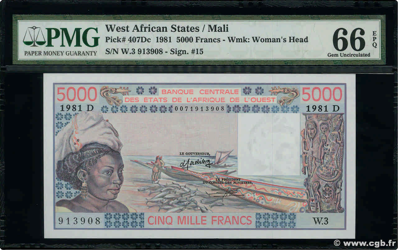 5000 Francs ÉTATS DE L AFRIQUE DE L OUEST  1981 P.407Dc NEUF