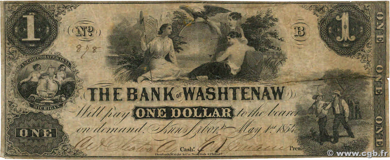 1 Dollar UNITED STATES OF AMERICA Ann-Arbor 1854  VG