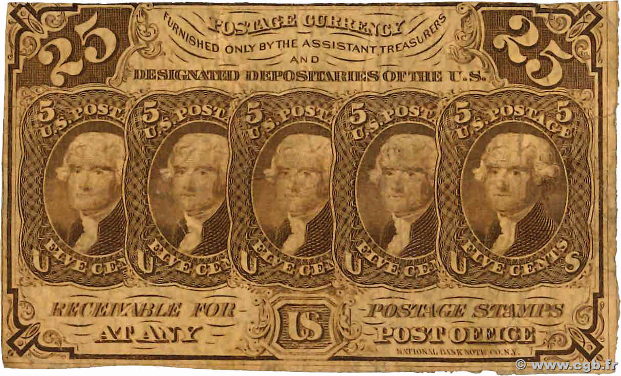 25 Cents STATI UNITI D AMERICA  1862 P.099c MB