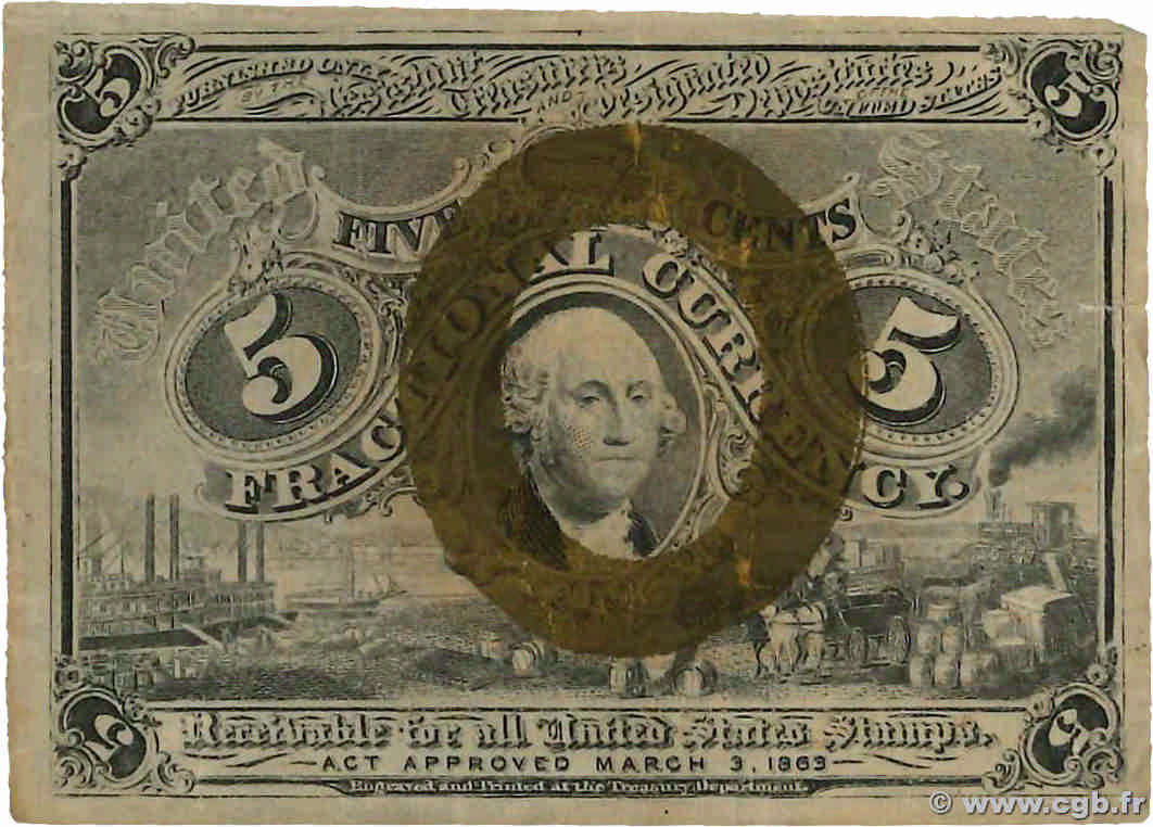 5 Cents ÉTATS-UNIS D AMÉRIQUE  1863 P.101a TTB+