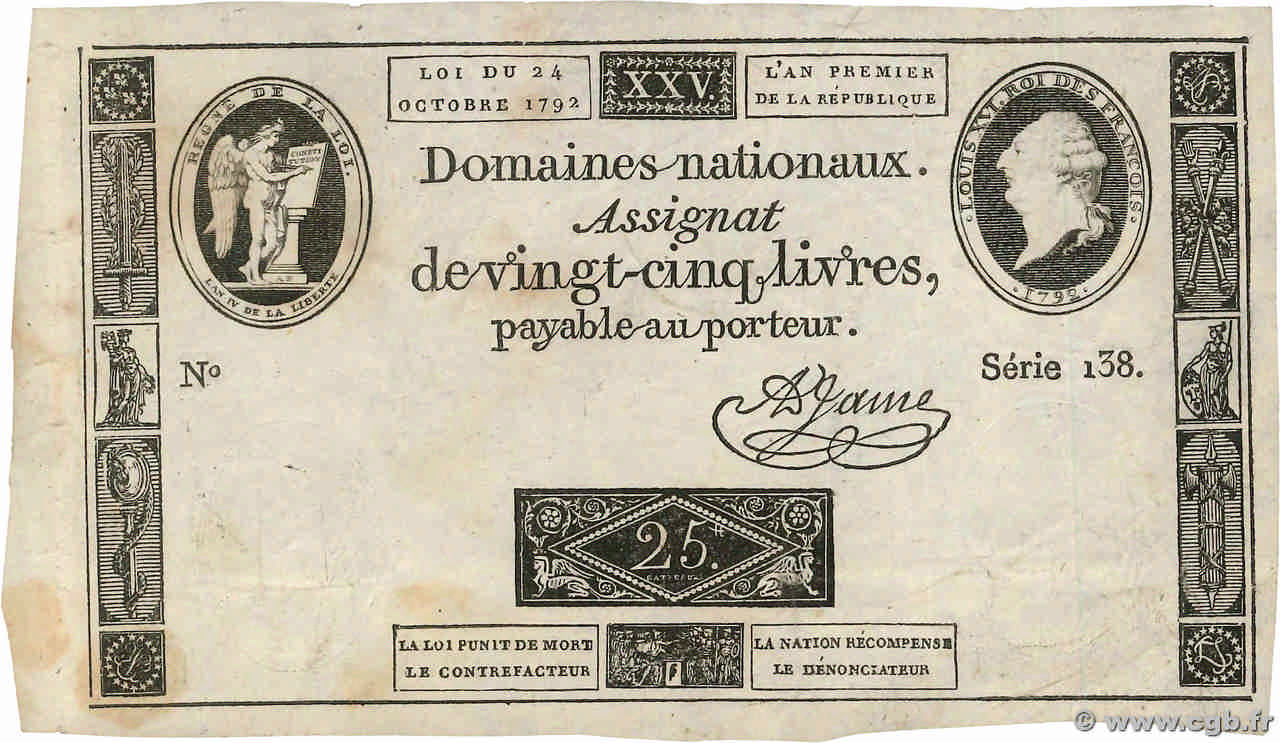 25 Livres FRANCIA  1792 Ass.37a BC+