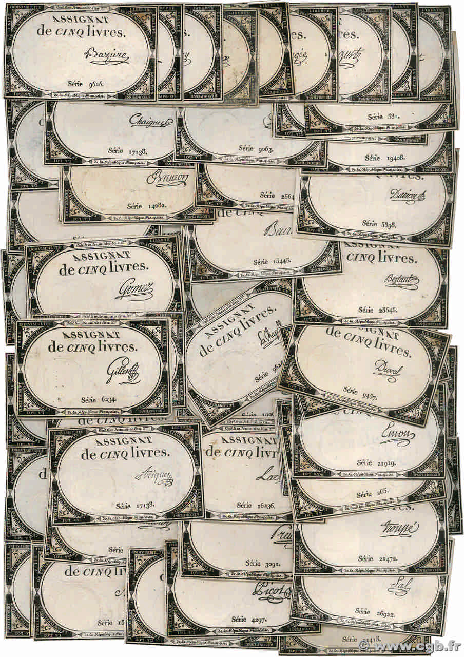 5 Livres Lot FRANCE  1793 Ass.46a VF