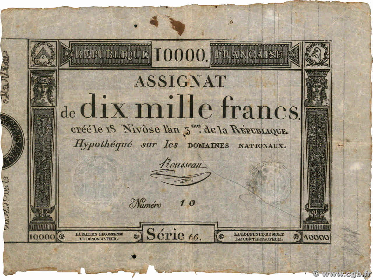 10000 Francs FRANKREICH  1795 Ass.52a S