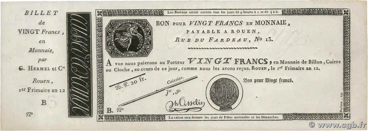 20 Francs Non émis FRANCE  1804 PS.245b AU+