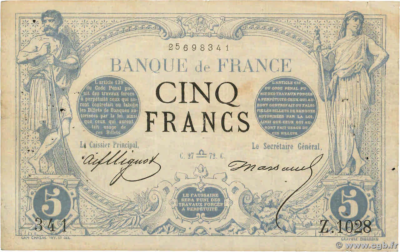 5 Francs NOIR FRANCE  1872 F.01.10 F