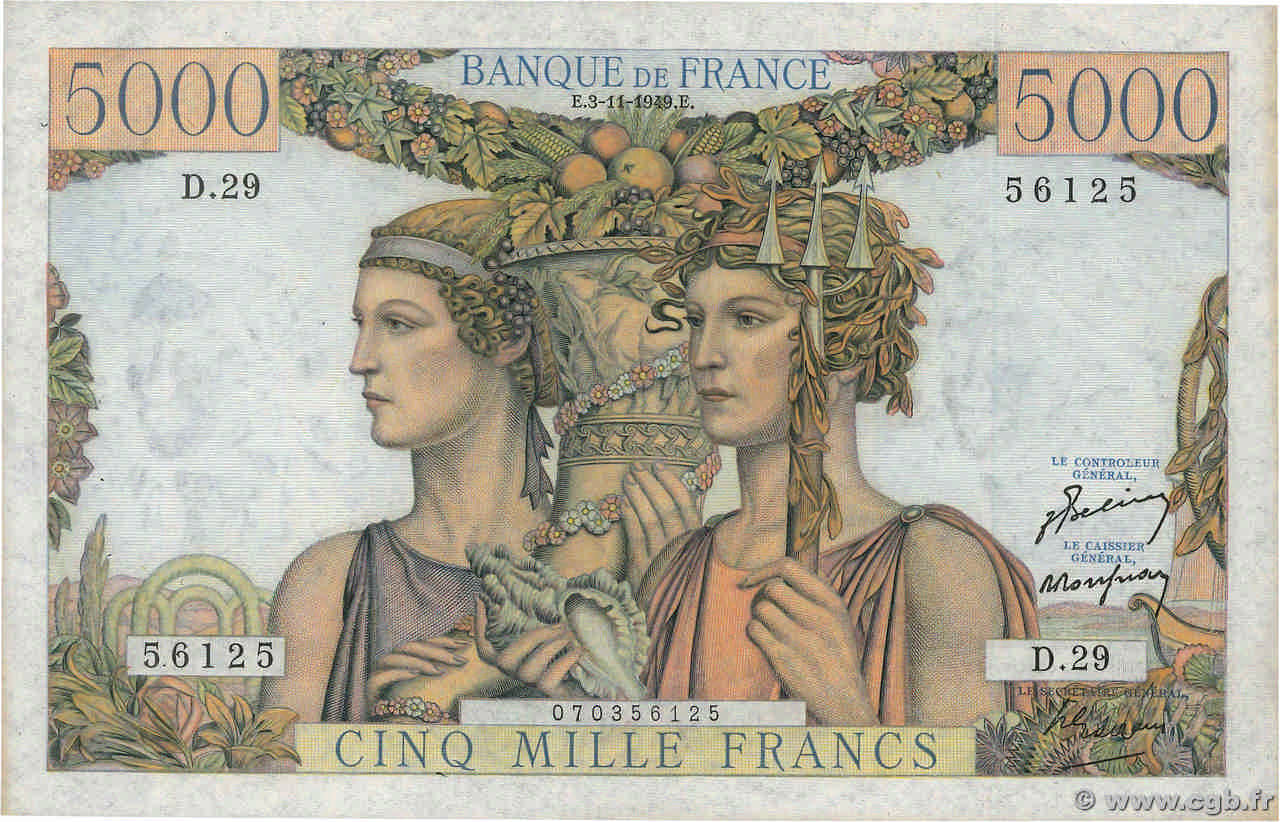 5000 Francs TERRE ET MER FRANCIA  1949 F.48.02 MBC+