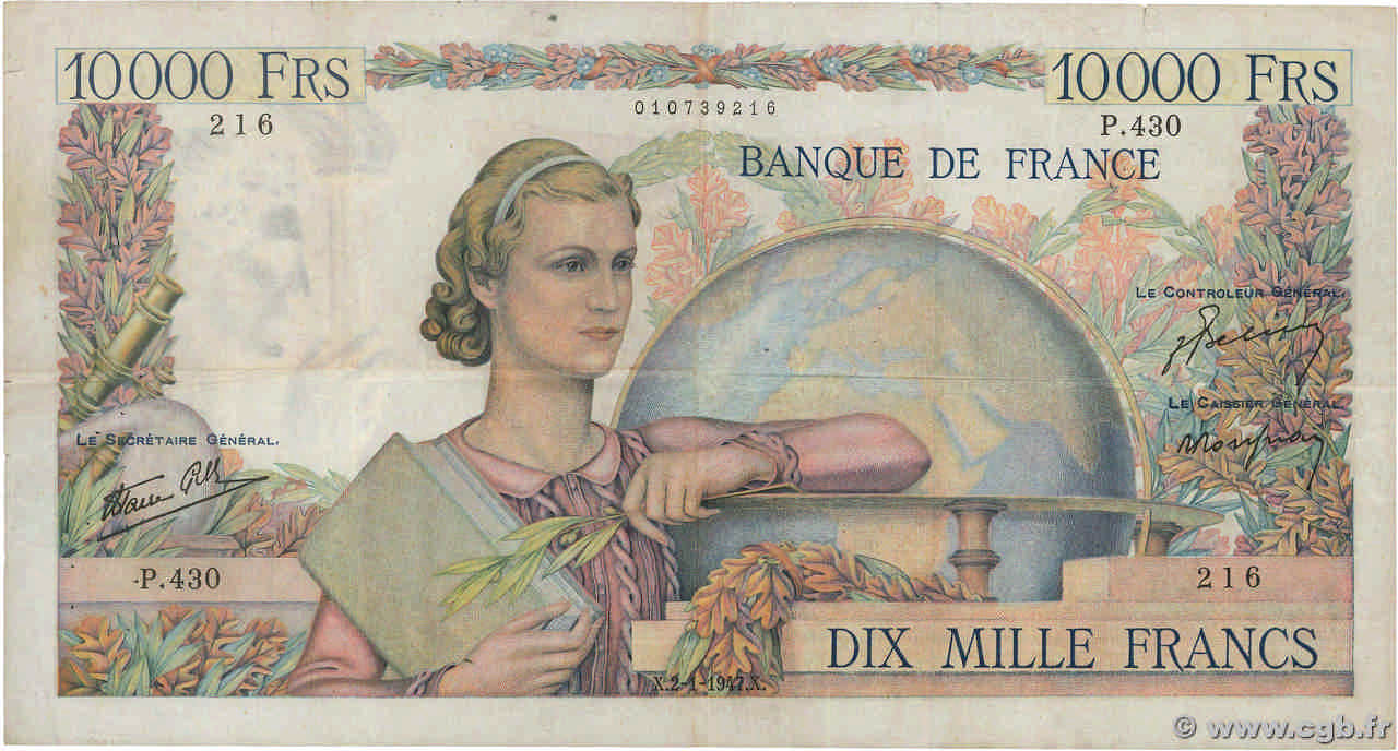 10000 Francs GÉNIE FRANÇAIS FRANCE  1947 F.50.18 TB