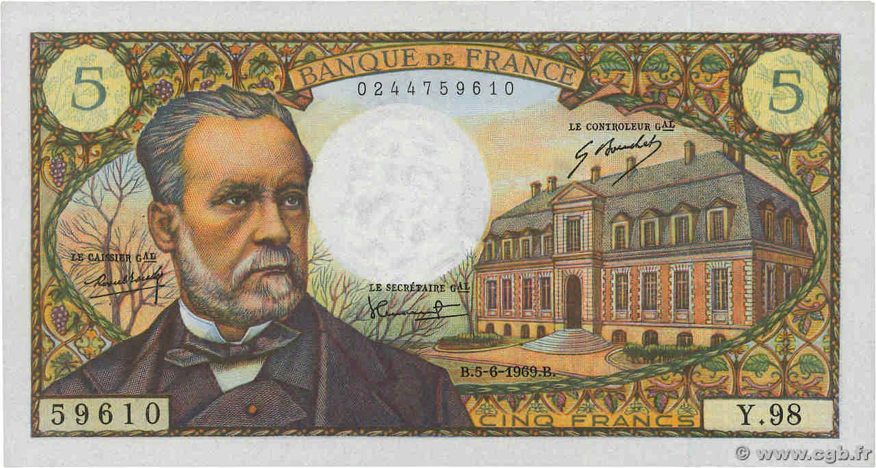 5 Francs PASTEUR FRANCIA  1969 F.61.10 SC